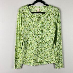 Sundance Ditsy Floral Leaf Pattern Long Sleeve Henley Style Top Size Small